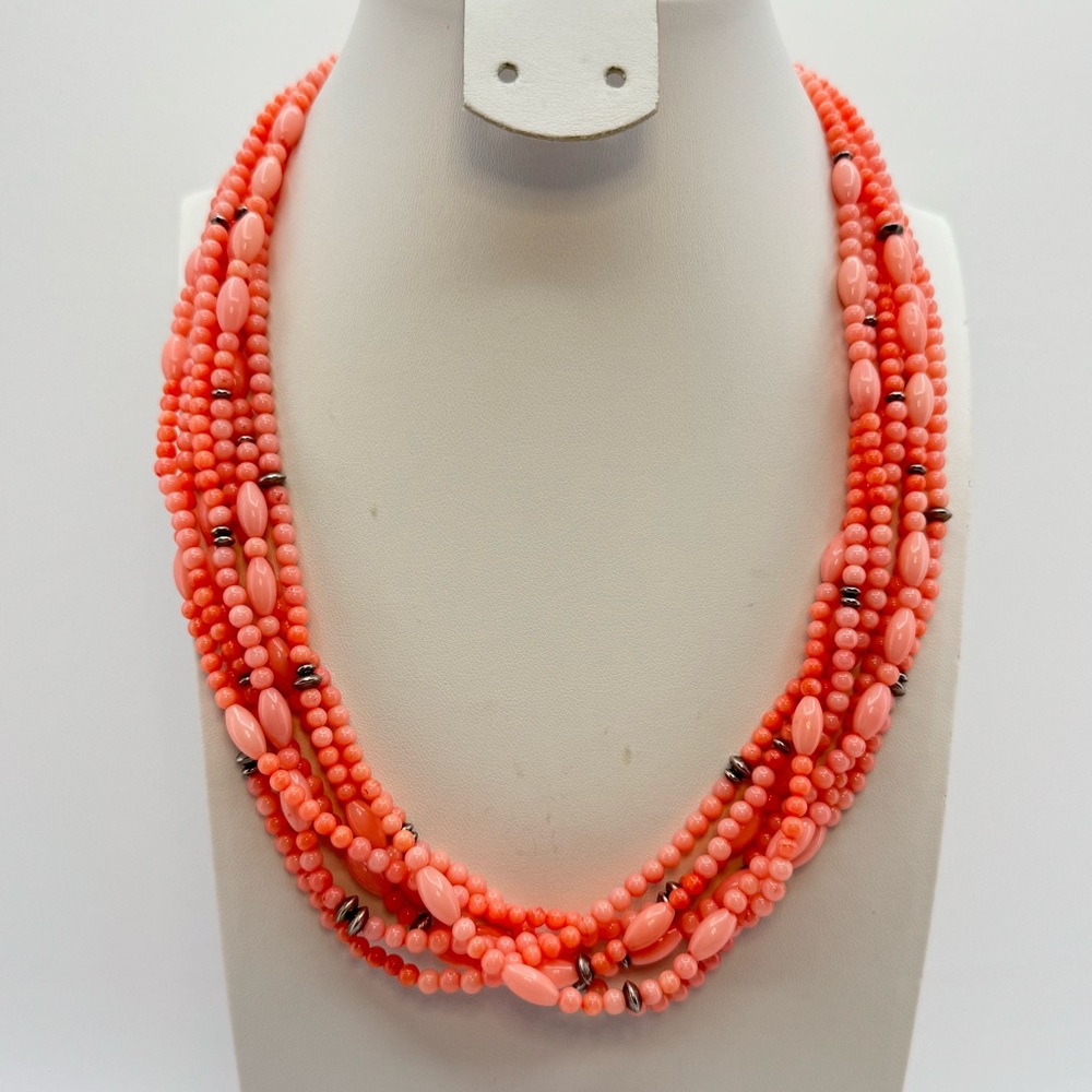Vintage Multi Strand Pink Coral Beaded Necklace Sterling Silver Toggle 20”